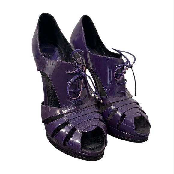 Dior Patent Leather Platform Heels 37.5 US 7.5 Purple Whimsigoth Designer Luxury - Picture 1 of 8